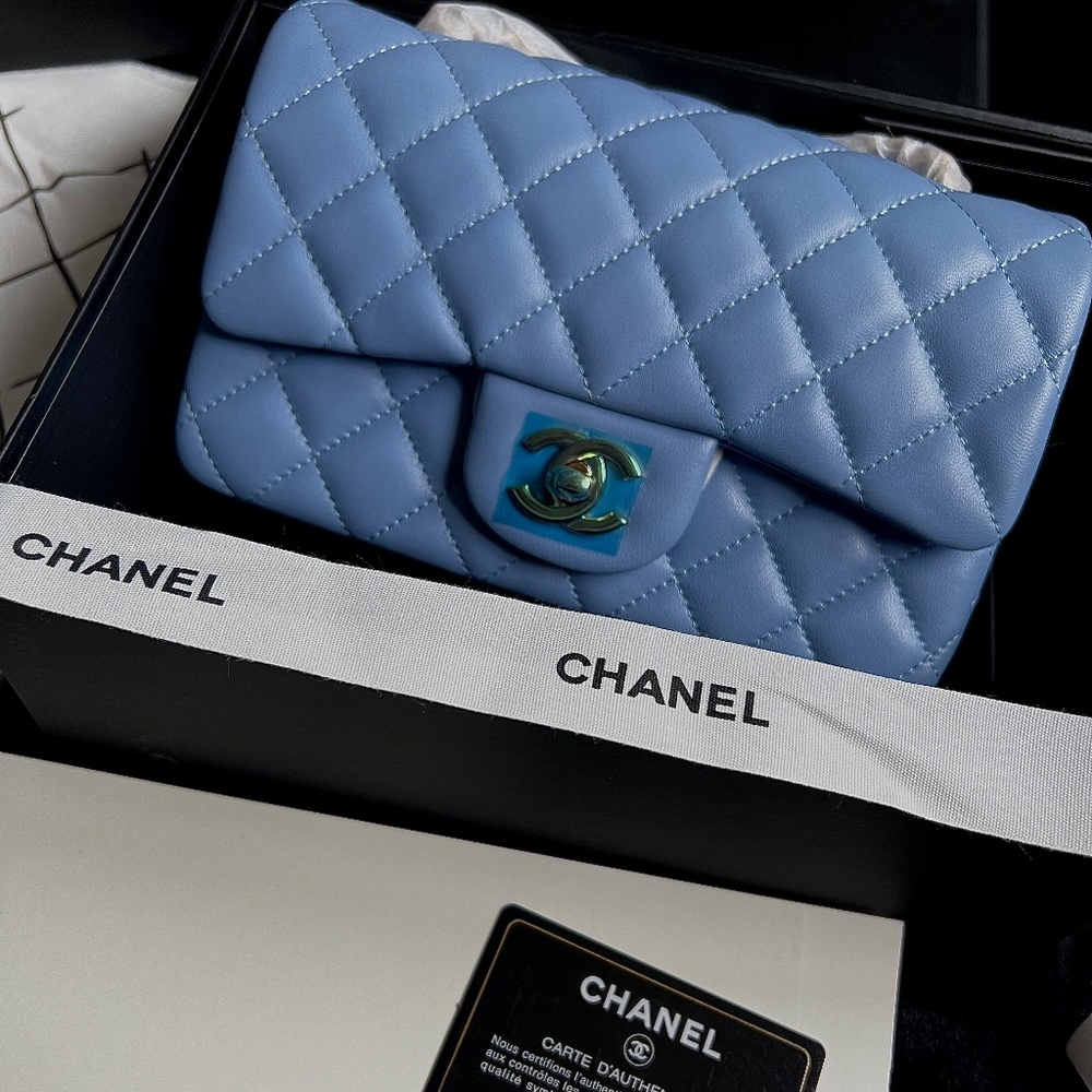 CHANEL Lambskin Quilted Mini Rectangular Flap Light Blue - Picture 2 of 9